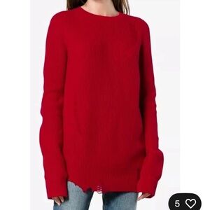 HELMUT LANG Cashmere Distressed Sweater Jumper S Red $400